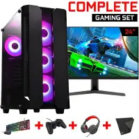 Screenon Gaming Set – Complete Gaming PC met 24 inch Monitor – Ryzen 3 – 8GB RAM – 512GB SSD – Radeon Vega 8 – Windows 11 Pro – Inclusief Toetsenbord, Muis, Headset en Controller