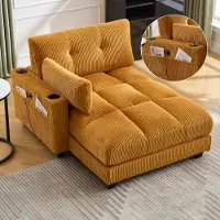Sweiko Relaxfauteuil - Enkele armleuning - Met kussen - 2 bekerhouders + zijvakken - Geel