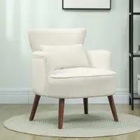 MODFU - Fauteuil - Gebogen Armleuningen En Vleugelrug - Woonkamer - Polyester - Crèmewit - 69 X 69,5 X 78 Cm