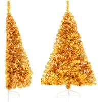 vidaXL Kunstkerstboom half met standaard 120 cm PET goudkleurig