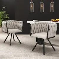 STILVORA Eetkamerstoel – Luxe Leinen Design – Set van 2 – 360° Draaifunctie voor Comfort en Flexibiliteit – Voor Eetkamer en Woonkamer – Zwart & Beige