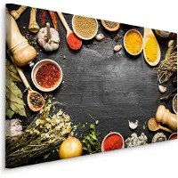 Karo-art Schilderij - Tafel met specerijen, multi-gekleurd, wanddecoratie