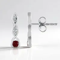 Cavill - Zilveren Oorbellen - 925 Sterling Zilver Platina Geplateerd - Rode Spinel 0 158 ct & Cambodjaanse Zirkon 0 119 ct - Rond - Elegant