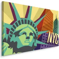 Karo-art Schilderij - Kleurvol New York City, Vrijheidsbeeld, Premium Print