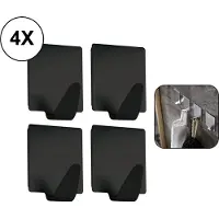 PD - Zwarte 4-delige mini Handdoekhaak Set - Geen Boren Nodig - Gepoedercoat Metaal - Perfect voor Handdoeken, Theedoeken etc.