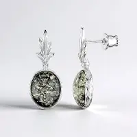 Cavill - Zilveren Oorbellen 925 Sterling - 2x 0.95 ct Groene Baltische Barnsteen - Ovaal Cabochon - Filigraan Design 23 mm