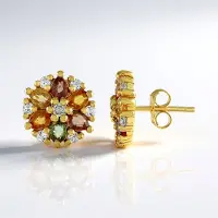 Cavill - 925 Sterling Zilver Oorbellen - Verguld - Peervormige Madagaskar Saffier 2.228 ct & Witte Topaas - Bloemdesign 13 mm