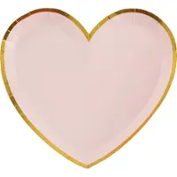 SANTEX feest wegwerpbordjes - hartje - 10x stuks - 23 cm - roze/goud