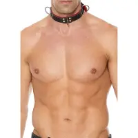 Ouch! Ouch Lederen Bondage Collar - Zwart / Rood