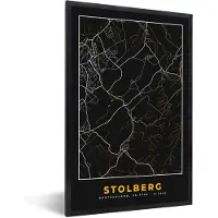 PosterMonkey Fotolijst incl. Poster - Black and Gold – Stadskaart – Stolberg – Duitsland – Plattegrond – Kaart - 80x120 cm - Posterlijst