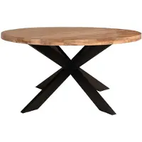 Lizzely Garden & Living Eettafel rond mangohout 150cm Jones lichtbruin ronde industriële tafel duurzaam mango eetkamertafel