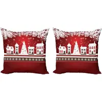 Abakuhaus Kerstkussenhoezen, set van 2, winterthema kerstboom, moderne accenten, dubbelzijdige digitale print, 50x50 cm, wit rood
