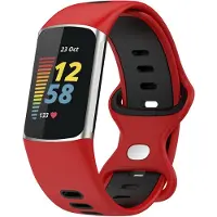 123Watches dubbel sport band - rood zwart - - Geschikt voor Fitbit Charge 5 & 6