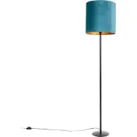 QAZQA Zwarte vloerlamp velours kap blauw met goud 40 cm - Simplo