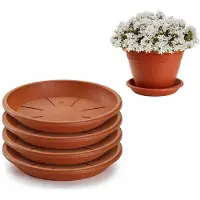 PlasticForte plantenpot onder schotel / opvang schaal - 4x - terracotta - dia 28 cm - Kunststof - voor een pot met dia 35/40 cm