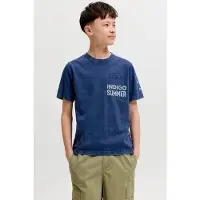 Jack & Jones JUNIOR T-shirt blauw Jongens Katoen Ronde hals Tekst - maat 176