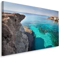 Karo-art Schilderij Kliffen en helder water, blauw/beige, premium print