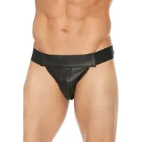 Ouch! Effen Lederen Front Jock Strap- Zwart