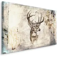 Karo-art Schilderij - Vintage Hert , Wanddecoratie , Premium print