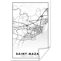 PosterMonkey Poster Plattegrond - Saint-Nazaire - Kaart - Frankrijk - Stadskaart - Zwart wit - 60x90 cm