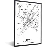 PosterMonkey Fotolijst incl. Poster Zwart Wit- Kaart - Stadskaart - Frankrijk - Blois - Plattegrond - Zwart wit - 80x120 cm - Posterlijst