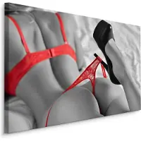 Karo-art Schilderij - Vrouw in rode lingerie, 4 maten, wanddecoratie