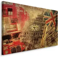 Karo-art Schilderij - Iconen van Londen in Vintage Stijl, Premium Print