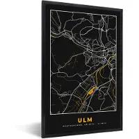 PosterMonkey Fotolijst incl. Poster - Ulm - Stadskaart - Plattegrond - Goud - Kaart - Duitsland - 60x90 cm - Posterlijst