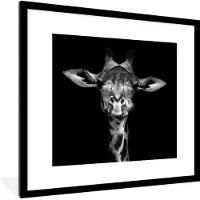 PosterMonkey Fotolijst incl. Poster - Giraffe - Portret - Dieren - Zwart - Wit - 40x40 cm - Posterlijst