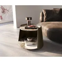 DELIFE Salontafel Daban 59x59 cm keramiek Minas Melange wit-beige metalen onderstel titaankleurig