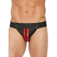 Ouch! Gestreepte voorkant Lederen Jock Strap met rits - Rood