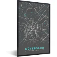 PosterMonkey Fotolijst incl. Poster - Stadskaart – Kaart – Gütersloh – Blauw – Duitsland – Plattegrond - 80x120 cm - Posterlijst