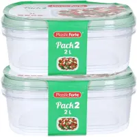 PlasticForte Vershoudbakjes - 4x stuks - 2 liter - herbruikbaar - transparant/groen - kunststof - magnetron - vriezer