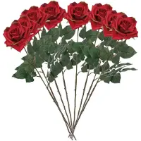 Mica Decorations Kunstbloemen Roos Amore - 8x - 66 cm - rood - zijdebloemen - boeket - rozen