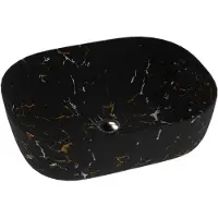 Domino LAVITA Opzetwastafel FUEGO 46x32x13 cm - Zwart Marmer Mat - Dunne Rand - Zonder Kraangat en Overloop - Waskom