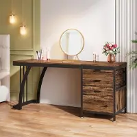 Tribesigns Bureau - Bureau met 3 Schakelbare Ladekast- Computerbureau - Computertafel - Bruin - 150 x 50 x 75 cm