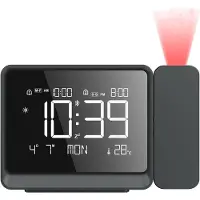 VHV - Wekker - Digitale Wekker - Projectie Wekker - USB-oplaadpoort - Automatische Bluetooth-synchronisatie - Instelbaar volume - Voor slaapkamers - Plafondmontage - Zwart