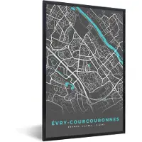 PosterMonkey Fotolijst incl. Poster - Évry-Courcouronnes - Frankrijk - Stadskaart - Kaart - Plattegrond - 60x90 cm - Posterlijst
