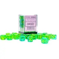 Chessex Gemini Translucent Green-Teal/yellow D6 12mm Dobbelsteen Set (36 stuks)