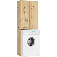 Akord Badkamerkast voor Wasmachine FIN / Hoge Wasmachinekast met 2 Deuren / Furniture Factory / Artisan Eik / 64 x 180 x 30 cm