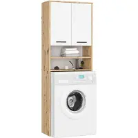 Akord Badkamerkast voor Wasmachine FIN / Hoge Wasmachinekast met 2 Deuren / Furniture Factory / Artisan Eik - Wit / 65 x 180 x 30 cm