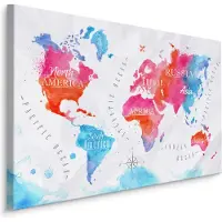 Karo-art Schilderij - Kleurrijke Wereldkaart , Wanddecoratie , Premium print