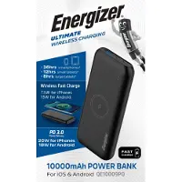 Energizer Akku Powerbank, 10.000mAh, modelnummer QE10009PQ, zwart, Ultimate, met draadloze oplaadfunctie, 1x USB-A/Micro-B/-C PD, retailverpakking
