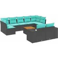 vidaXL 10-delige loungeset voor de tuin met kussens, zwart kunststof vlechtwerk