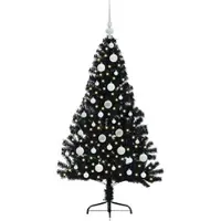 vidaXL Kunststof Voorverlichte Kerstboom met 150 LED Zwart 120 cm PVC