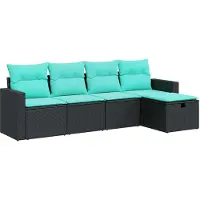 vidaXL 5-delige Loungeset met kussens poly rattan zwart
