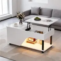 MODFU Verlichte conferentietafel met LED-verlichting, conferentietafel met opbergruimte, verstelbare tafel met zijplank, wit