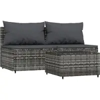 vidaXL 3-delige loungeset voor de tuin met kussens, grijs, polyrotan