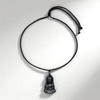 Cavill - Halsketting met 122 ct Labradoriet uit Madagaskar - 45-70 cm Verstelbaar Koord - Spirituele Boeddha Hanger Grijsblauw Fancy Slijpsel