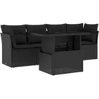 vidaXL 5-delige Loungeset met kussens poly rattan zwart